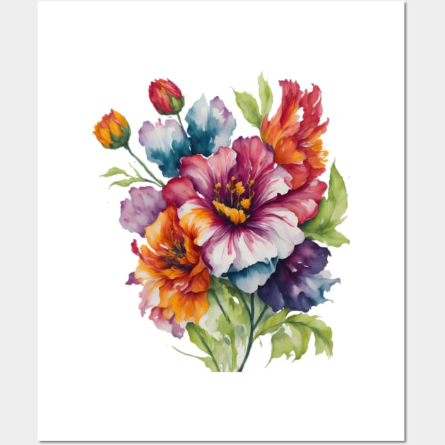 Colorful flower watercolor Wall Art by Anik Arts